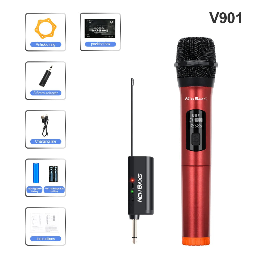 Wireless Microphone Dynamic Handheld Microphones Karaoke Microphone Mic with Rechargeable Receiver for Wedding Party Church Club