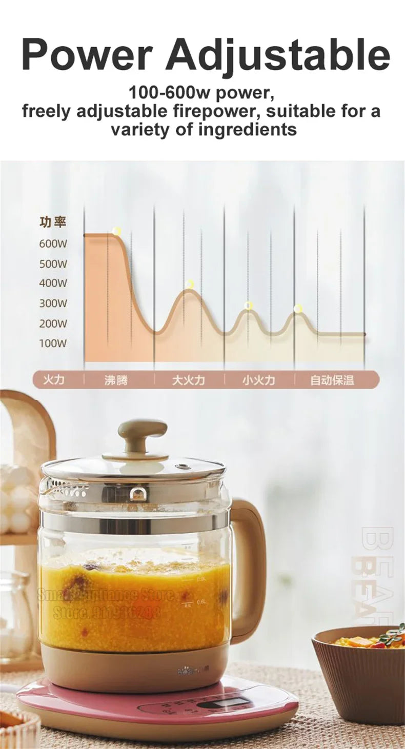 Bear Electric Kettle Multifunction Health Pot 1.5L Desert Flower Tea Stew Soup Porridge Cooker 24H Reservation For Kitchen