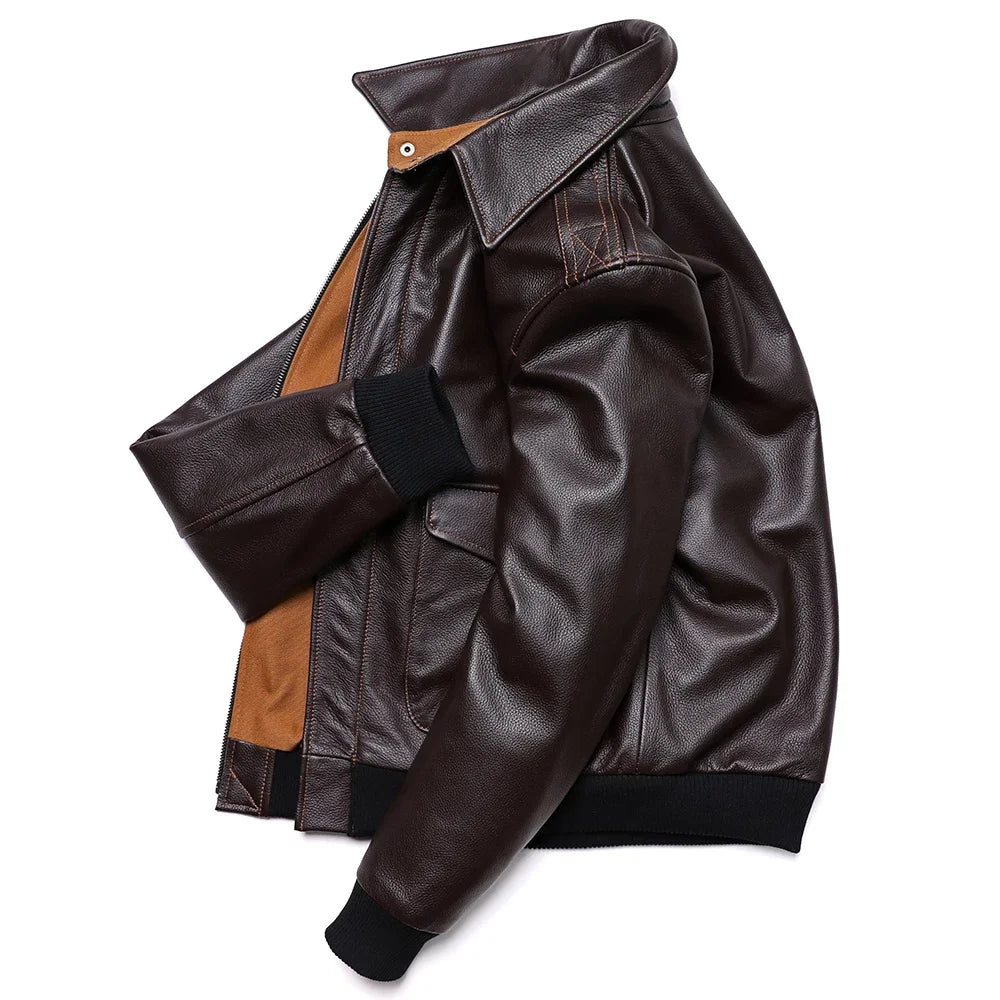 Classical A2 Style Genuine Leather Jacket Men's Air Force Natural Cowhide Coats Brown Calf Skin Clothes man Flight Clothing