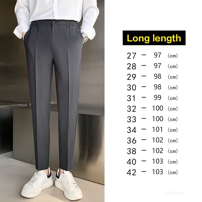 Spring Summer Suit Pants Men Stretch Business Elastic Waist Slim Ankle Length Pant Korean Trousers Male Large Size 40 42