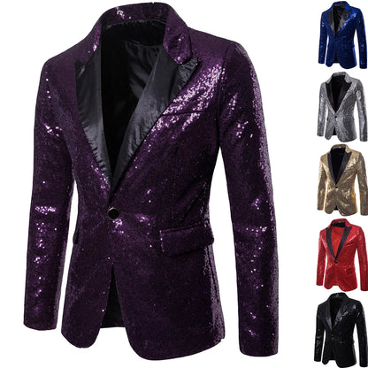 Men's Suit Jacket Little Round Sequins Sparkling Men's Blazer Wedding Dinner Band Stage Street Performance Nightclub Men's Suit