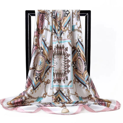 90*90cm Luxury quality silk spring autumn women new printing scarves fashion sunscreen large size shawl tourism seaside muffler