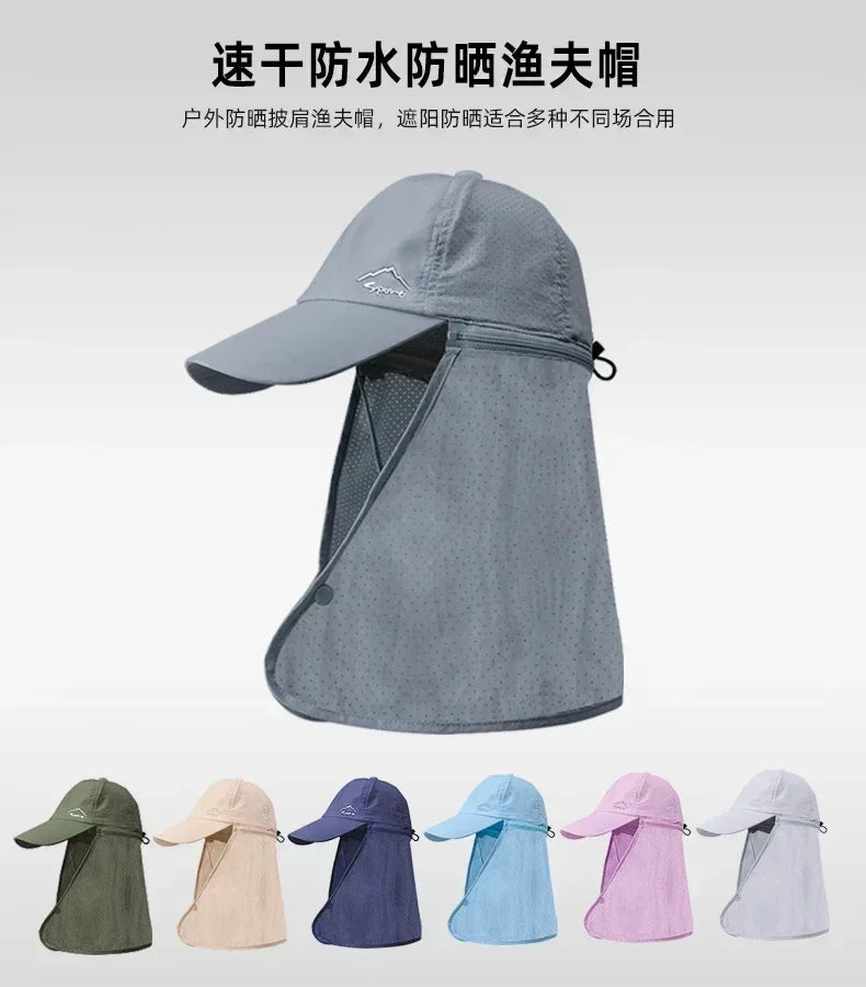 Men Summer Fishing Sun Protection Baseball Cap Quick Drying Waterproof Detachable Sun Cap Shawl Women Outdoor Bicycle Visor Nasi