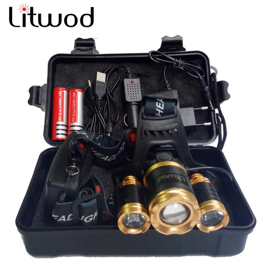 Zoomable 13000LM LED T6 Headlamp Head Lamp Portable Light Flashlight Torch Lanterna Fishing+18650 Battery+Charger+Packing Box