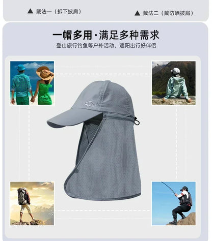 Men Summer Fishing Sun Protection Baseball Cap Quick Drying Waterproof Detachable Sun Cap Shawl Women Outdoor Bicycle Visor Nasi