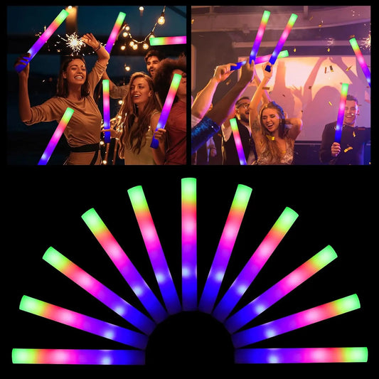 10/15/20Pcs LED Glow Sticks Bulk Colorful RGB Glow Foam Stick Cheer Tube Dark Light for Xmas Birthday Wedding Party Supplies