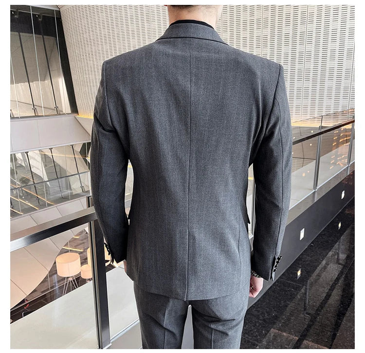 2024 Groom Wedding High-grade Suit (suit + Vest + Trousers) Winter Stripes Business Fashion Handsome Casual Suit Three-piece Set