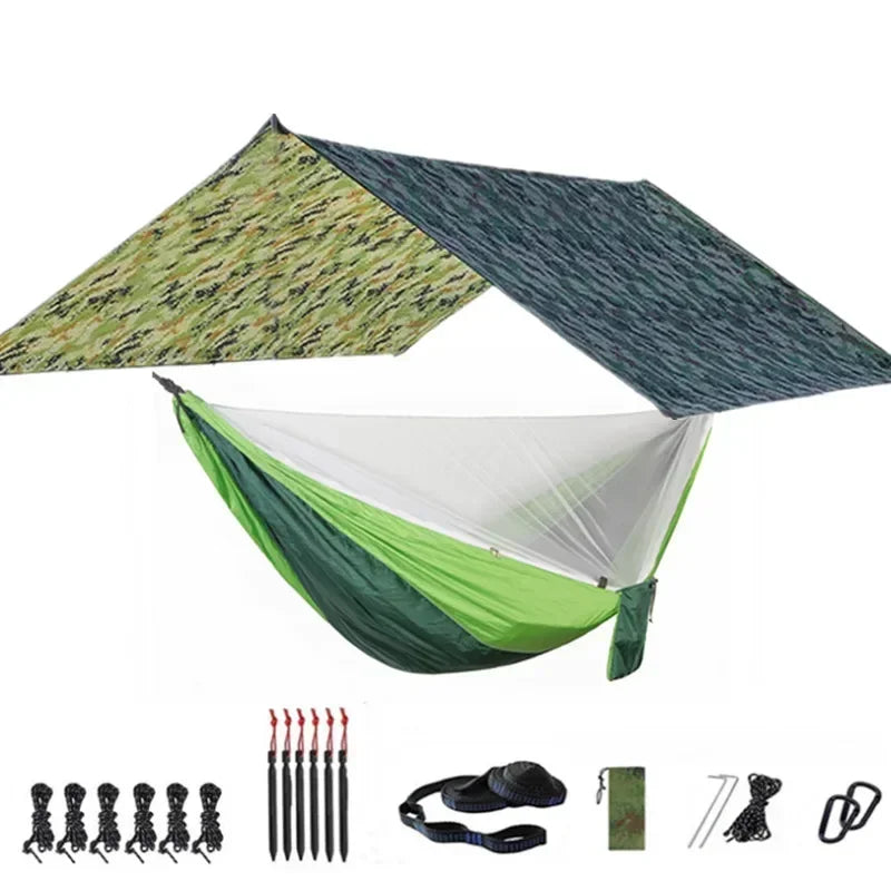 Camping Hammock with Bug Net and Rainfly Tarp,118x118in Portable Waterproof and UV Protection Hammock Tent for Indoor, Outdoor