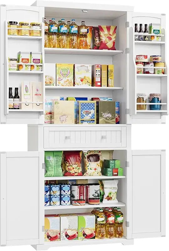 Pantry Cabinet, 15.7 x 30 x 71.7 Inches Freestanding Tall Cupboard Storage Cabinet with a Drawer 2 Cabinets 4 Adjustable Shelves