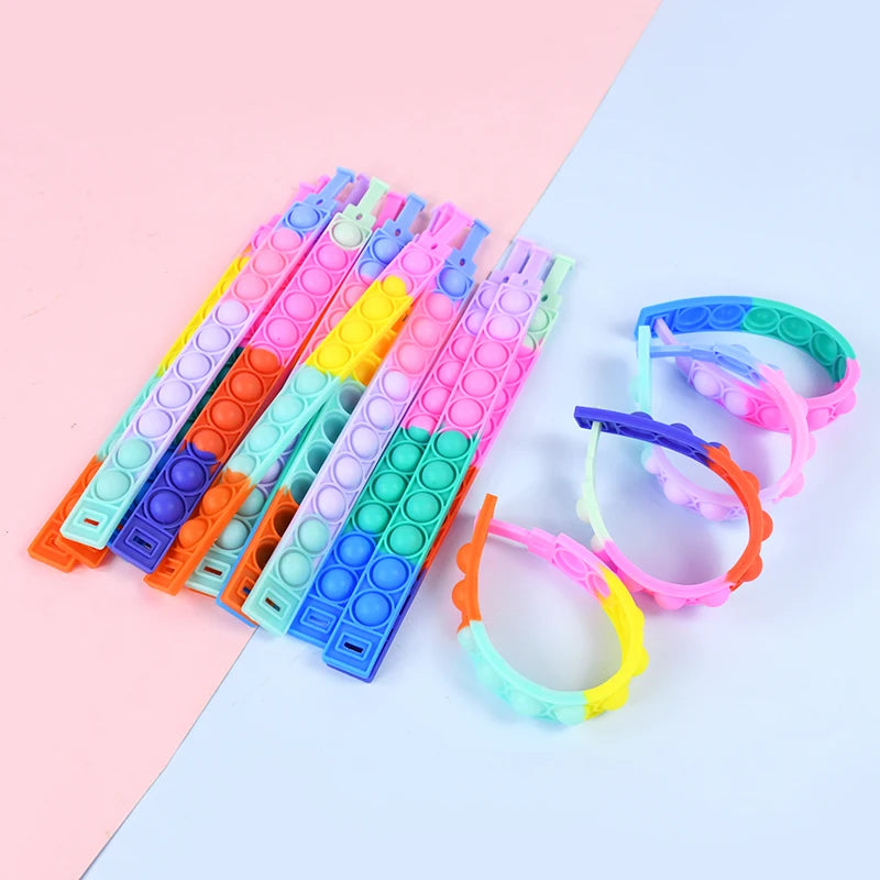 72/12Pcs Pop Bubble Bracelets Kids Fidget Sensory Toy Gift Children Birthday Party Favors Goodie Bag Pinata Filler Stress Relief