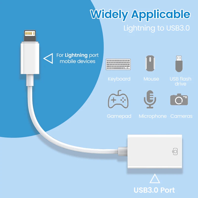 Elough OTG Adapter for iPhone 15 Lightning Male to USB 3.0 Adapter Data Transfer Fast Charging cable USB Adaptador for iPad