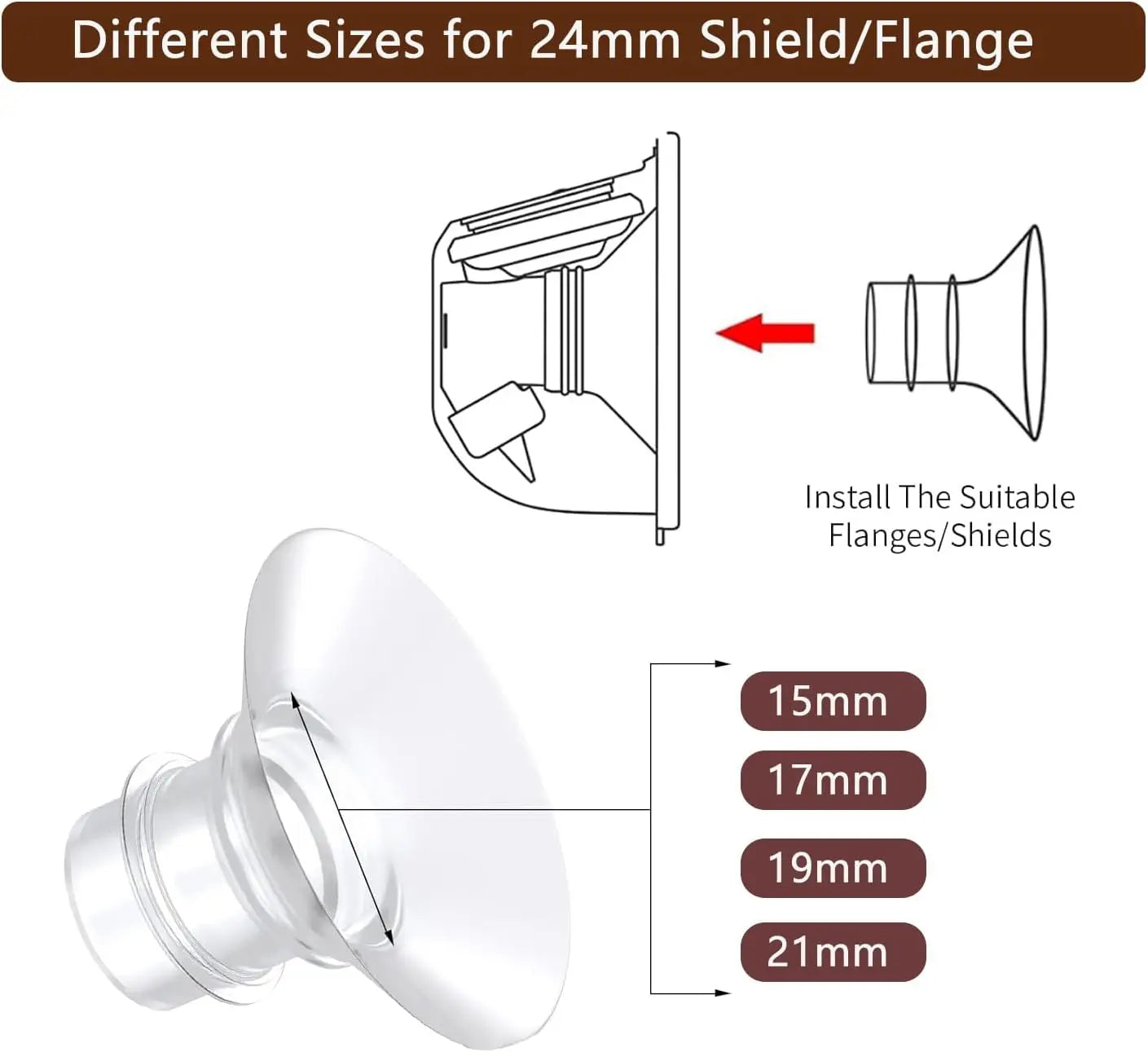 Flange Inserts 13/15/17/19/21mm,Compatible with S9/S10/S12 etc 24mm Wearable Breast Pump,Breast Pump Flange Insert