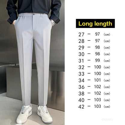 Spring Summer Suit Pants Men Stretch Business Elastic Waist Slim Ankle Length Pant Korean Trousers Male Large Size 40 42