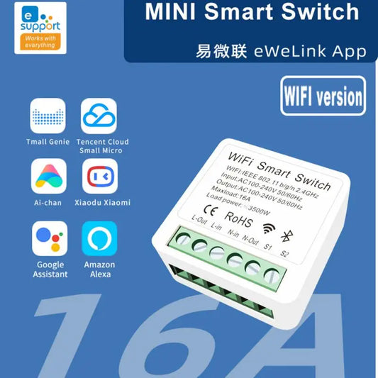 Aubess eWeLink Wifi 16A MINI Smart Switch Support 2-way Control Timer Switch Smart Home Automation Work With Alexa Google Home