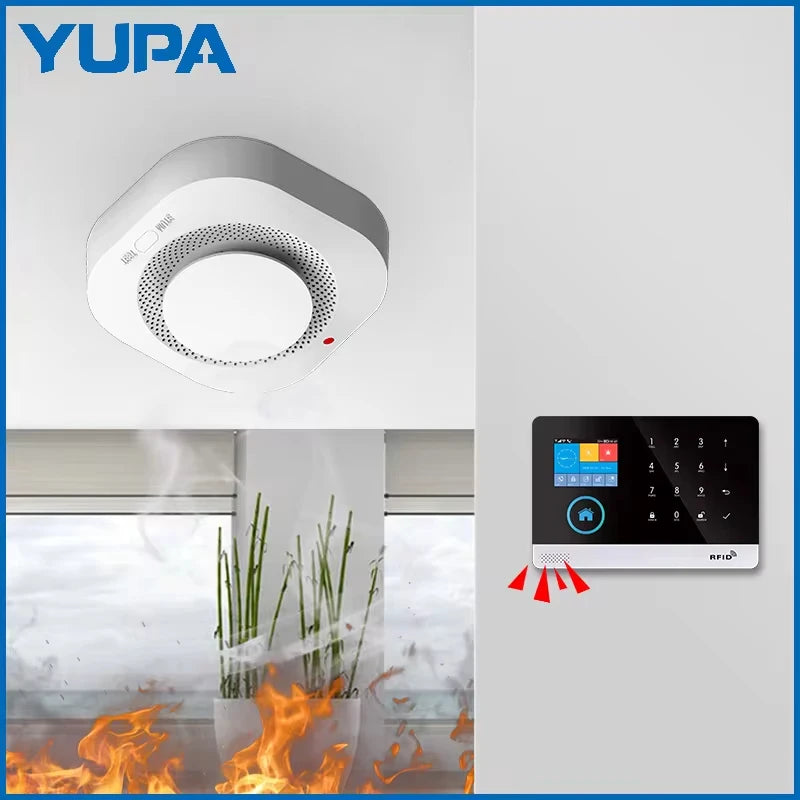 YUPA Independent Smoke Detector Sensor Fire Alarm System For Home Office Security Smoke Alarm Fire Protection Battery Powered