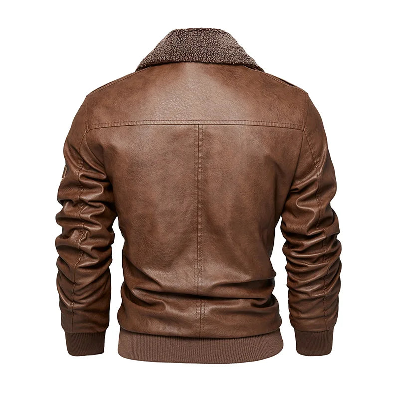 Men's Autumn And Winter Embroidery Original Leather Moto & Biker Coat Jacket Motorcycle Style Casual Warm Overcoat