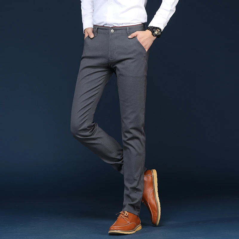 6 Colors Fashion Mens Slim Fit Casual Pants Korea Style Business Work Trousers All-match Mens Midwaist Straight Casual Pants