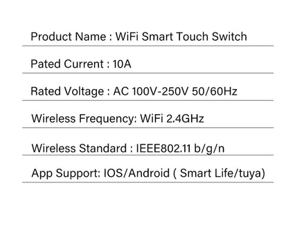 TUYA EU WiFi Smart Touch Switch 1/2/3/4gang Smart Light Switch Neutral Wire/No Neutral Wire Required Touch Switch Alexa Google