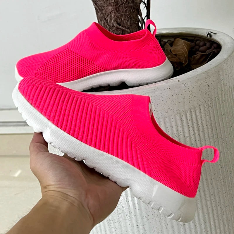 Women Shoes Knitting Sock Sneakers Women Spring Summer Slip On Flat Shoes Women Plus Size Loafers Flats Walking Shoes 2024