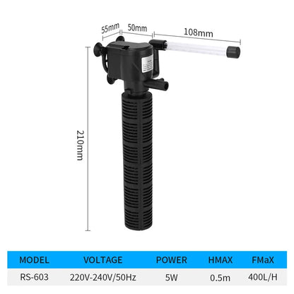 3 in 1 Silent Aeration Water Purifier Internal Pump Submersible Aquarium Filter Oxygen Submersible Water Purifier