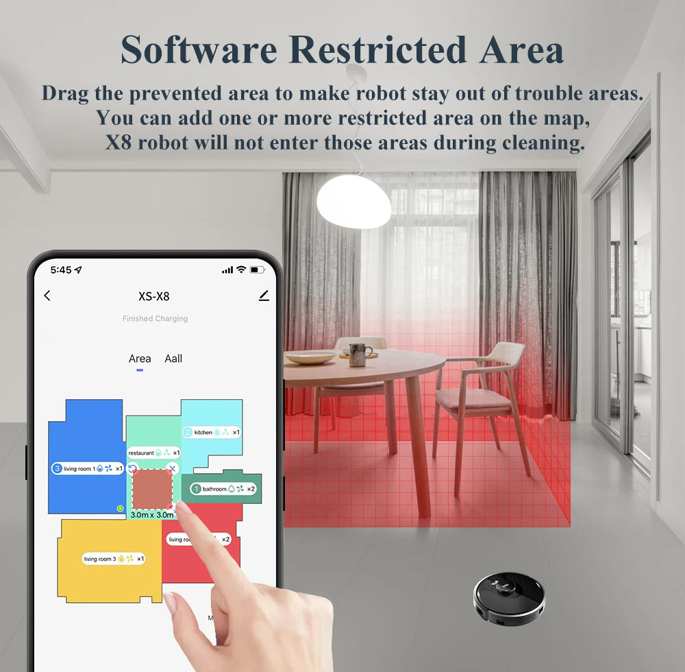 Robot vacuum cleaner ABIR X8, Smart Home Appliance,TOF Wisdom, Zone Sweeping, Restricted Area Mapping , UV Cleaning ,Carpet Wash
