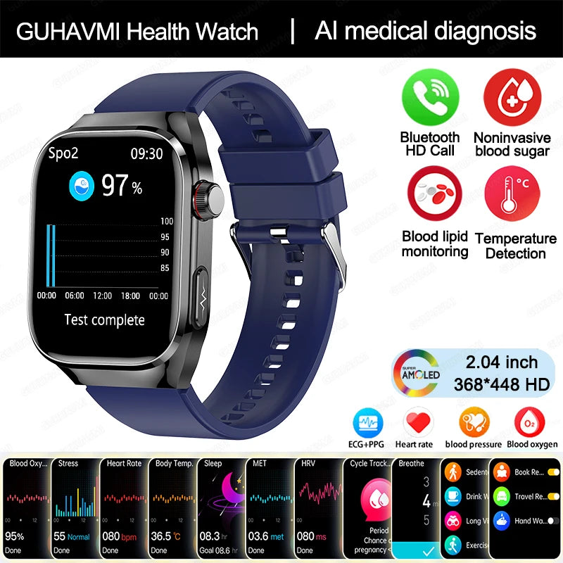 2024 New Medical Grade Uric Acid Blood Fat Smartwatch ECG Blood Glucose Heart Rate Blood Pressure Health Monitoring Smart Watch