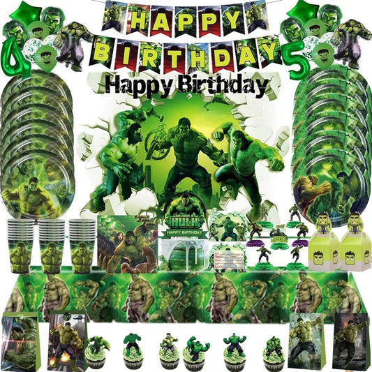 Super Hero Hulk Party Supplies Kids Boy Birthday Disposable Tableware Cup Plate Tablecloth Balloon Banner Cake Topper Decoration