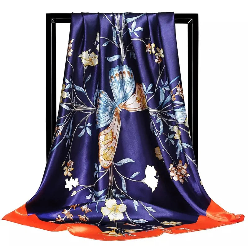 90*90cm Luxury quality silk spring autumn women new printing scarves fashion sunscreen large size shawl tourism seaside muffler