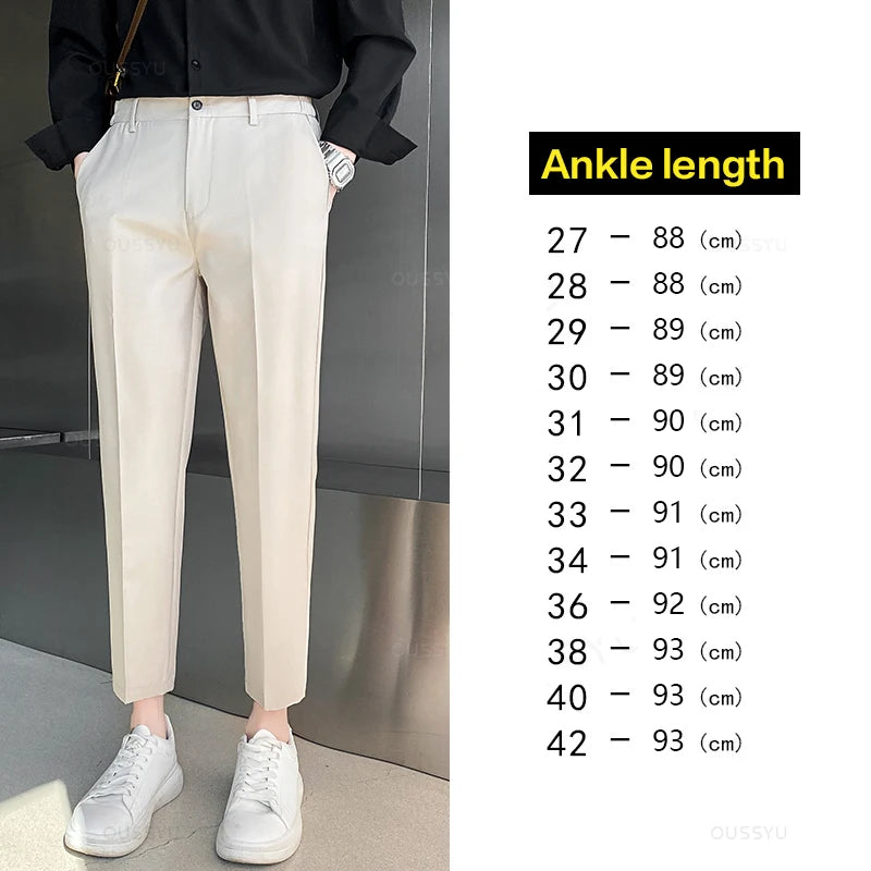 Spring Summer Suit Pants Men Stretch Business Elastic Waist Slim Ankle Length Pant Korean Trousers Male Large Size 40 42