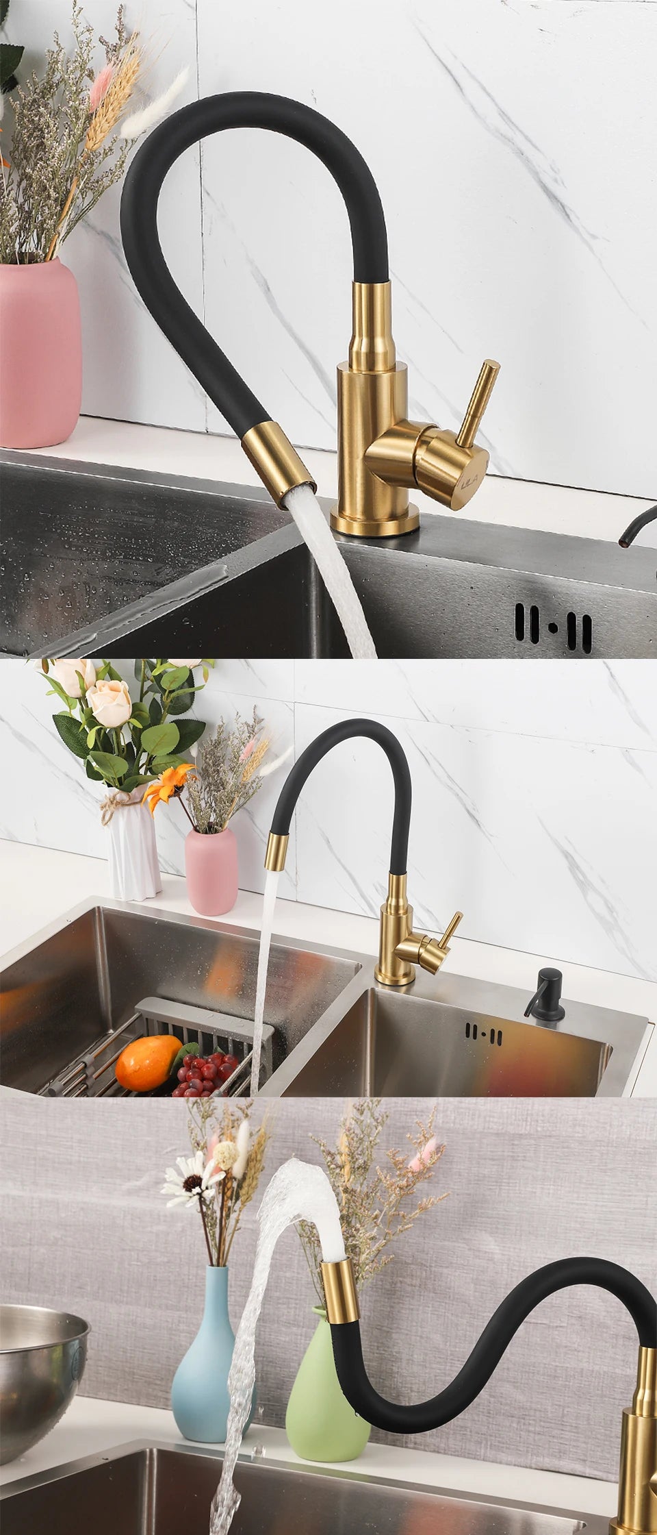 ULA Stainless Steel Kitchen Faucet Kitchen Sink Faucet Hot Cold Water Sink Mixer Tap Colorful Hose Tap Crane Torneira