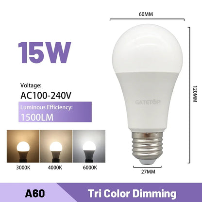 1-20pcs LED 3 Color adjusted Bulb AC110V 220V E27 B22 base Light Bulb 3CCT（3000K 4000K 6000K） Memory Function Color Temp Reset