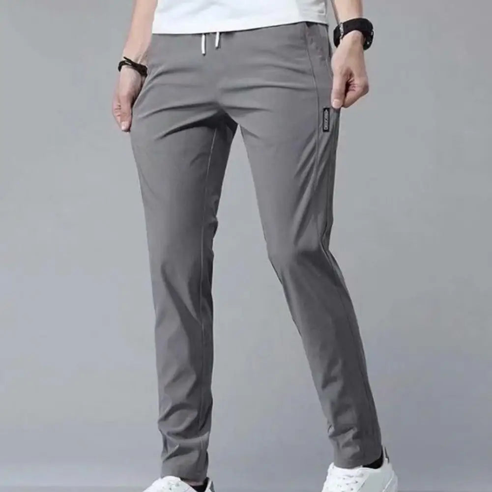 Korean Style Drawstring Men Straight Leg Pants Elastic Breathable Straight Leg Sweatpants Trendy Thin Men Summer Casual Pants