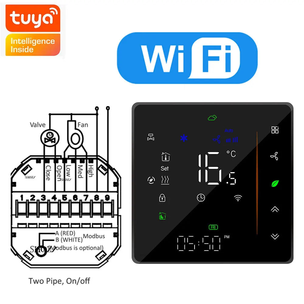 Tuya ZigBee Digital Display Smart Temperature Controller Hvac Thermostat 3 Speed Heating Cooling for Air Conditioning Controller