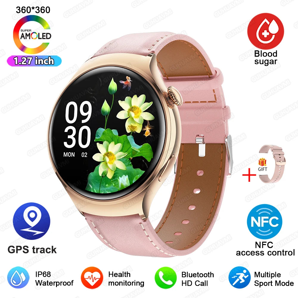 2024 New  For Huawei IOS GPS Track Smart Watch Women HD Screen Heart rate NFC Bluetooth Call Waterproof Blood Sugar Smartwatches