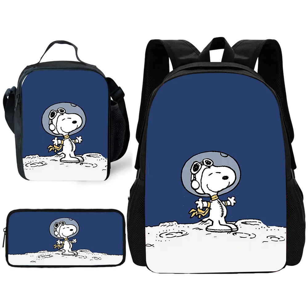 Cartoon Cute S-SnoopyS 3 pcs set Child School Backpack with Lunch Bags ,Pencil Bags ,School Bags for Boys Girls Best Gift