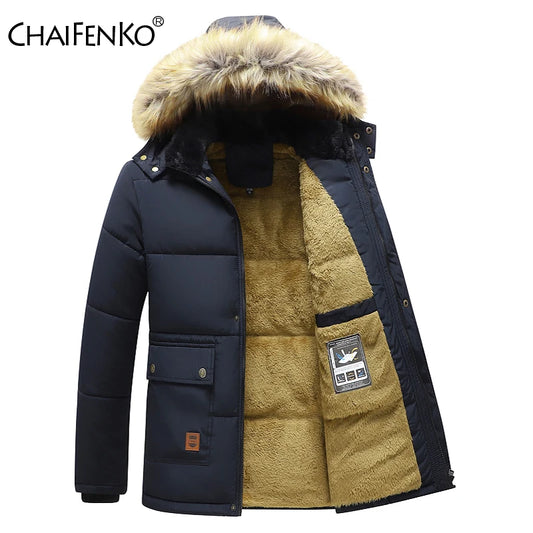 Men 2024 Winter New Windproof Fleece Warm Thick Jacket Parkas Coat Men Fashion Hooded Fur Collar Jacket Classic Casual Parka Men