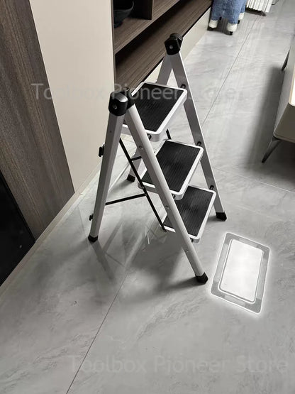 White Folding Ladder Chair Carbon Steel High Stools Strong Load-bearing Thickened Kitchen Step Ladder Stool