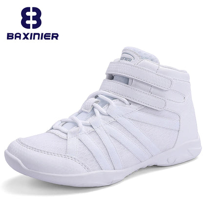 BAXINIER Girls White High Top Cheerleading Shoes Lightweight Youth Cheer Competition Sneakers kids Training Dance Tennis Shoes