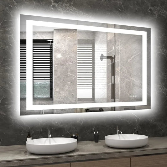 LED Bathroom Mirror with Lights 40x32 Wall Vanity LED Mirror Stepless Dimmable,Double Front and Backlight,Anti-Fog Home & Garden