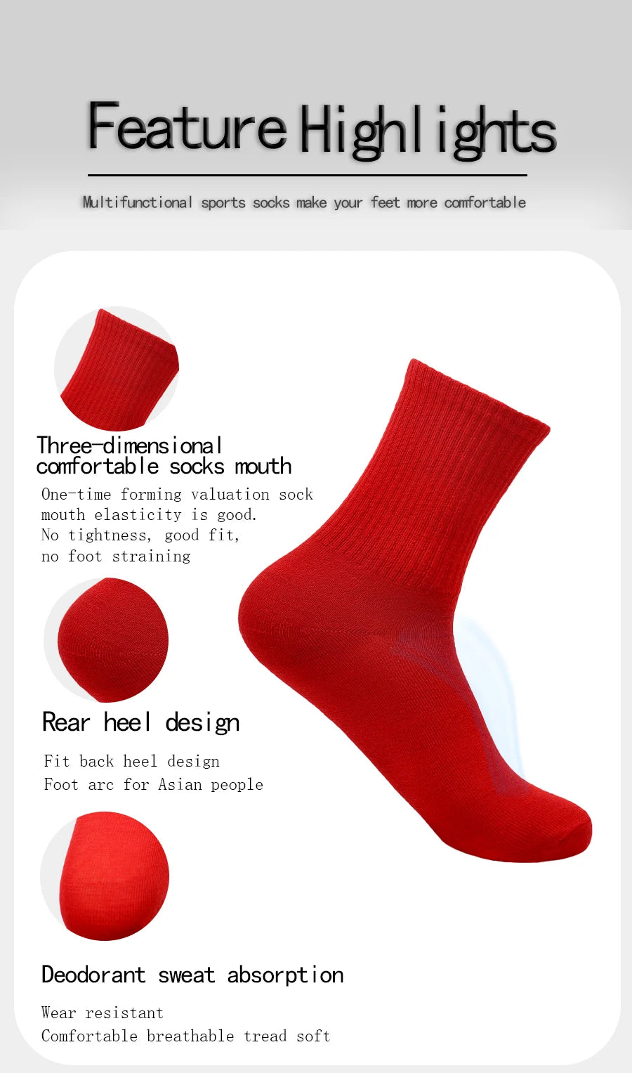 1/3 Red Christmas Socks Breathable FloorSocks  Men Women Yoga Socks Sports Socks Soft Wear-Resistant