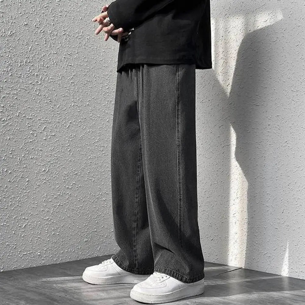 Men Jeans Wide Leg Pants Baggy Trouser Retro Straight Long Pants Washed Denim Blend Casual Men Denim Overalls Streetwear