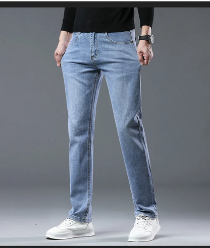 2024  Men's Workwear Jeans Classic Stretch Fabrics Loose Straight-leg Trousers Casual All-match Denim Pants Male