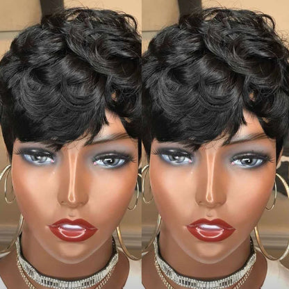 Short Pixie Cut Wig Human Hair For Black Women Machine Made Wigs With Bangs Short Wig Human Hair Wigs