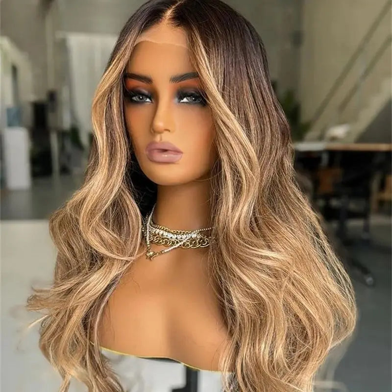 Ombre Glueless Ash Blonde Wig Human Hair Brown Highlight Wig Loose Wave Wig 13x6 Transparent Lace Front Wig Natural Hairline