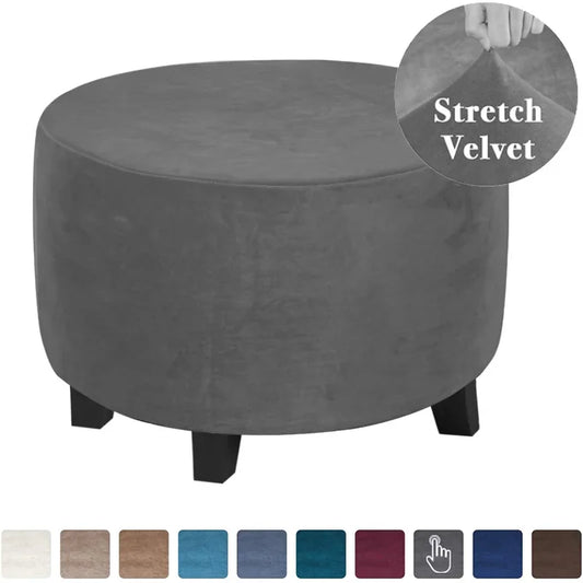 Real Velvet Plush Fabric Round Ottoman Slipcover Footstool Protector Covers Storage Stool Ottoman Covers