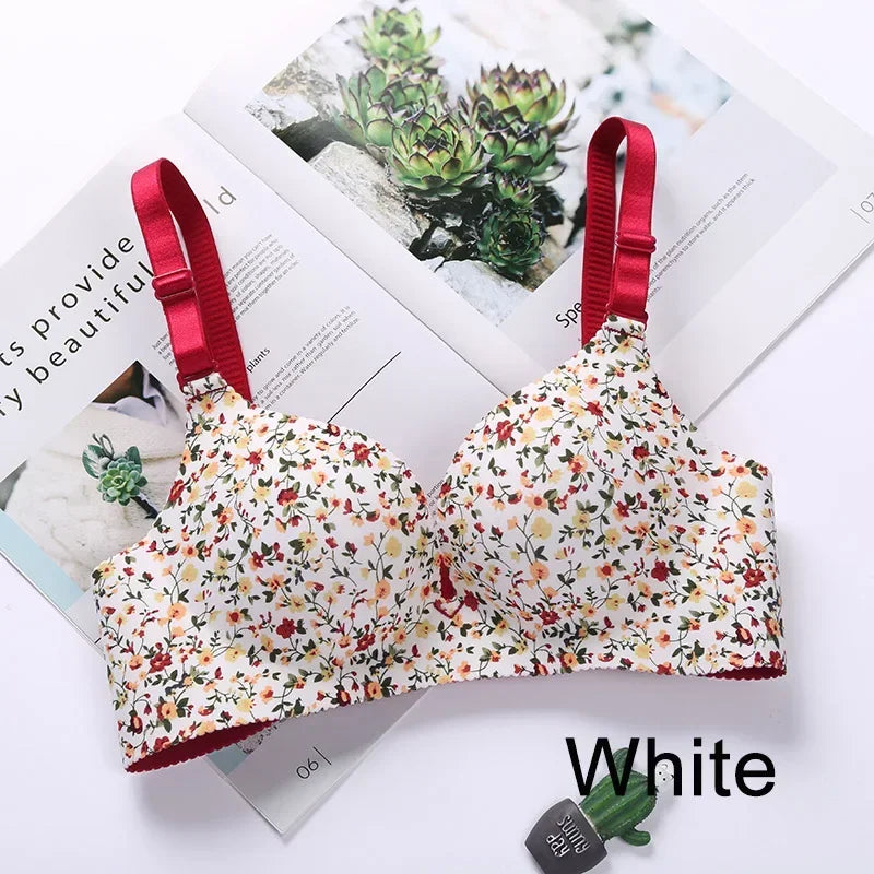 Women Flower Print Seamless Bra Sexy Lingerie Floral Push Up Bras One-Piece Underwear