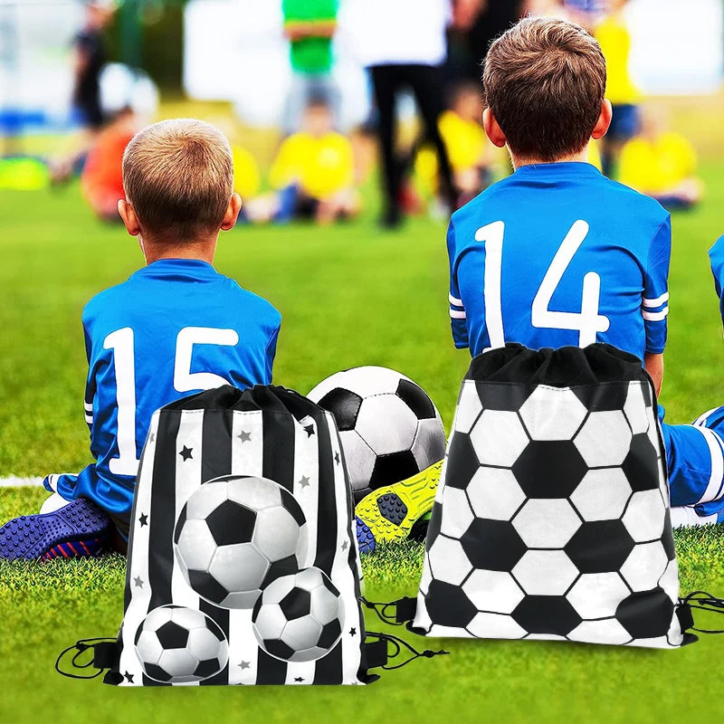 3/10pcs Football Non-woven Gifts Bag Soccer Birthday Candy Packing Snacks Storage Bags Drawstring Backpack For Kids Sports Party