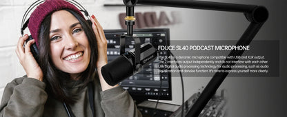 FDUCE SL40+ USB/XLR Dynamic Microphone Kit With Built-in Headset Output / Sound Insulation/Arm Stand,For PC PS5/4 Mixer