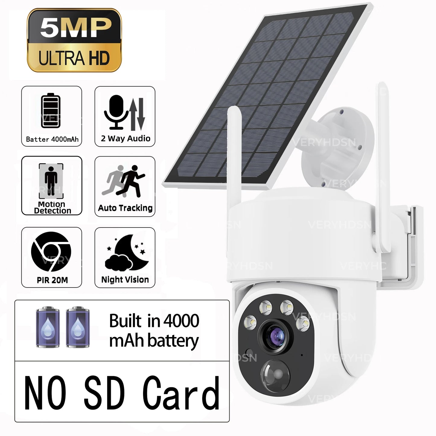 5MP Camera Wifi Outdoor Surveillance Security Camera Solar Panel Surveillance Cameras 6000mAh IP66 Wireless 2 Way Talk Detect