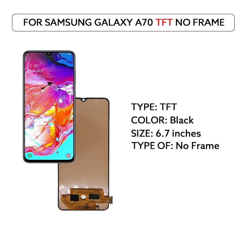 AMOLED LCD For Samsung Galaxy A70 A705 LCD Display Digital Touch Screen Assembly With Frame A705F A705W A705X Replacement Parts